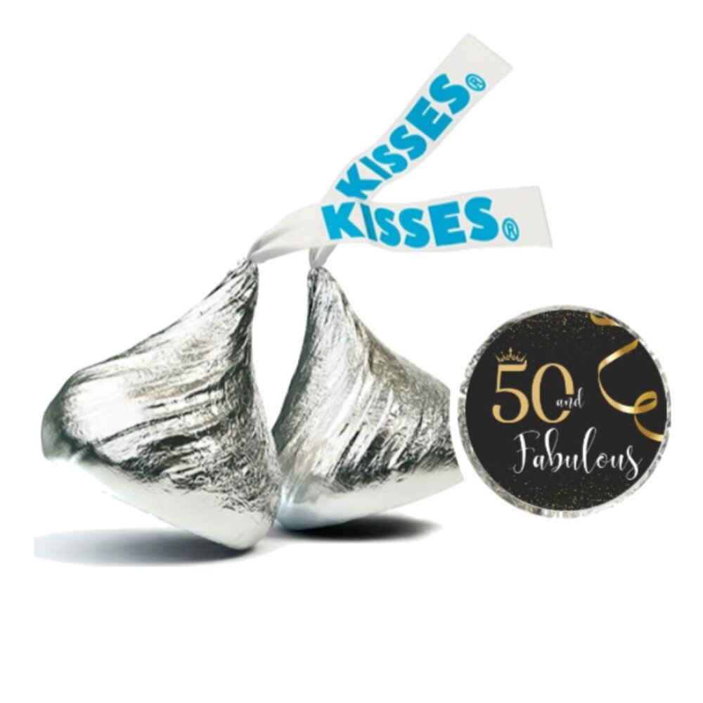 50 and Fabulous Kisses Candy Stickers | 100pcs| Glossy | 50th Birthday